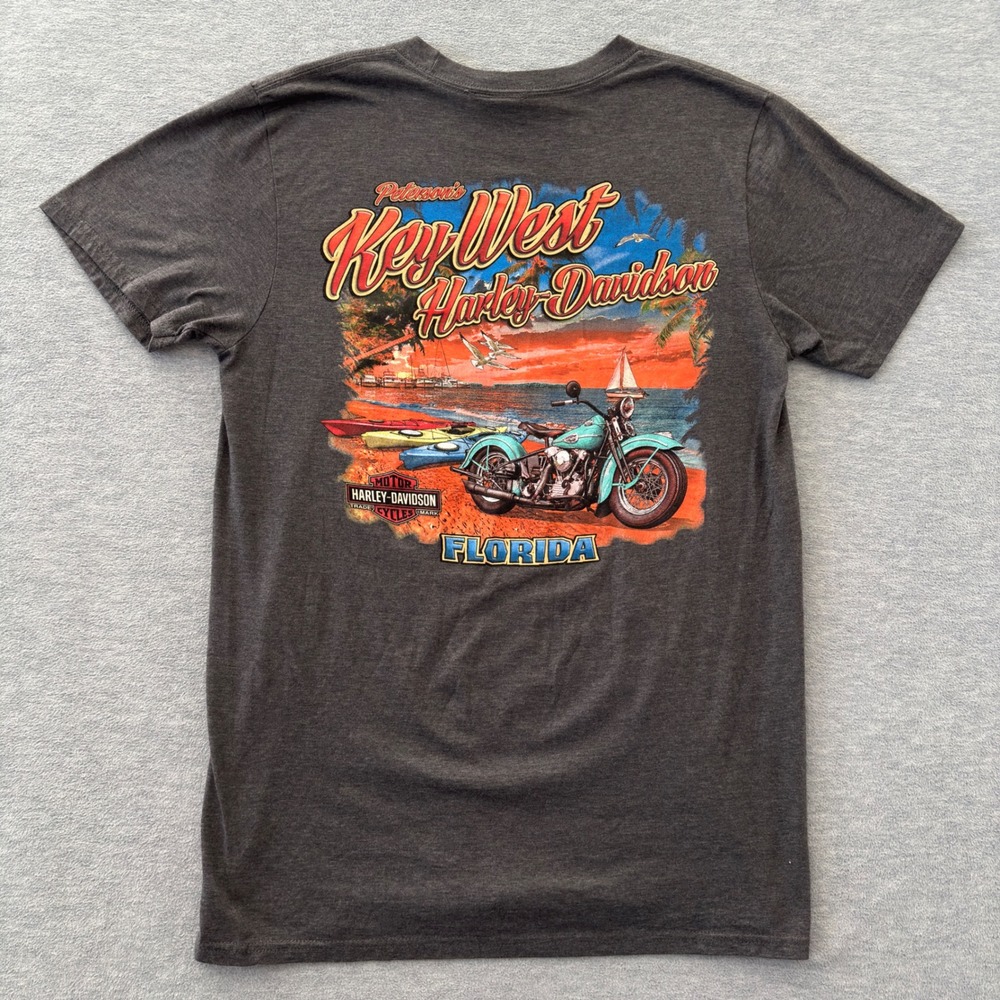Harley-Davidson Key West Florida T-Shirt Mens Medium Gray Beach Graphic Tee